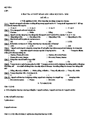 Đề kiểm tra một tiết môn Hóa học Lớp 8 - Lần 1 - Năm học 2019-2020 - Mã đề A (Có đáp án)